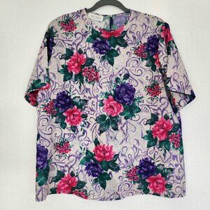 Vintage Judy Bond floral mixed print funky casual staple blouse